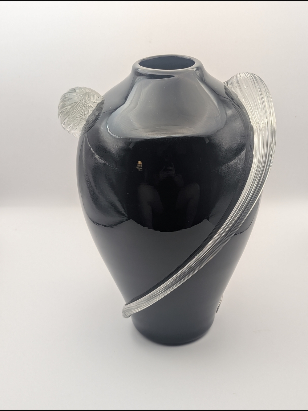 Two's Company Black Blowned Glass Vase with Clear Spiral Accent